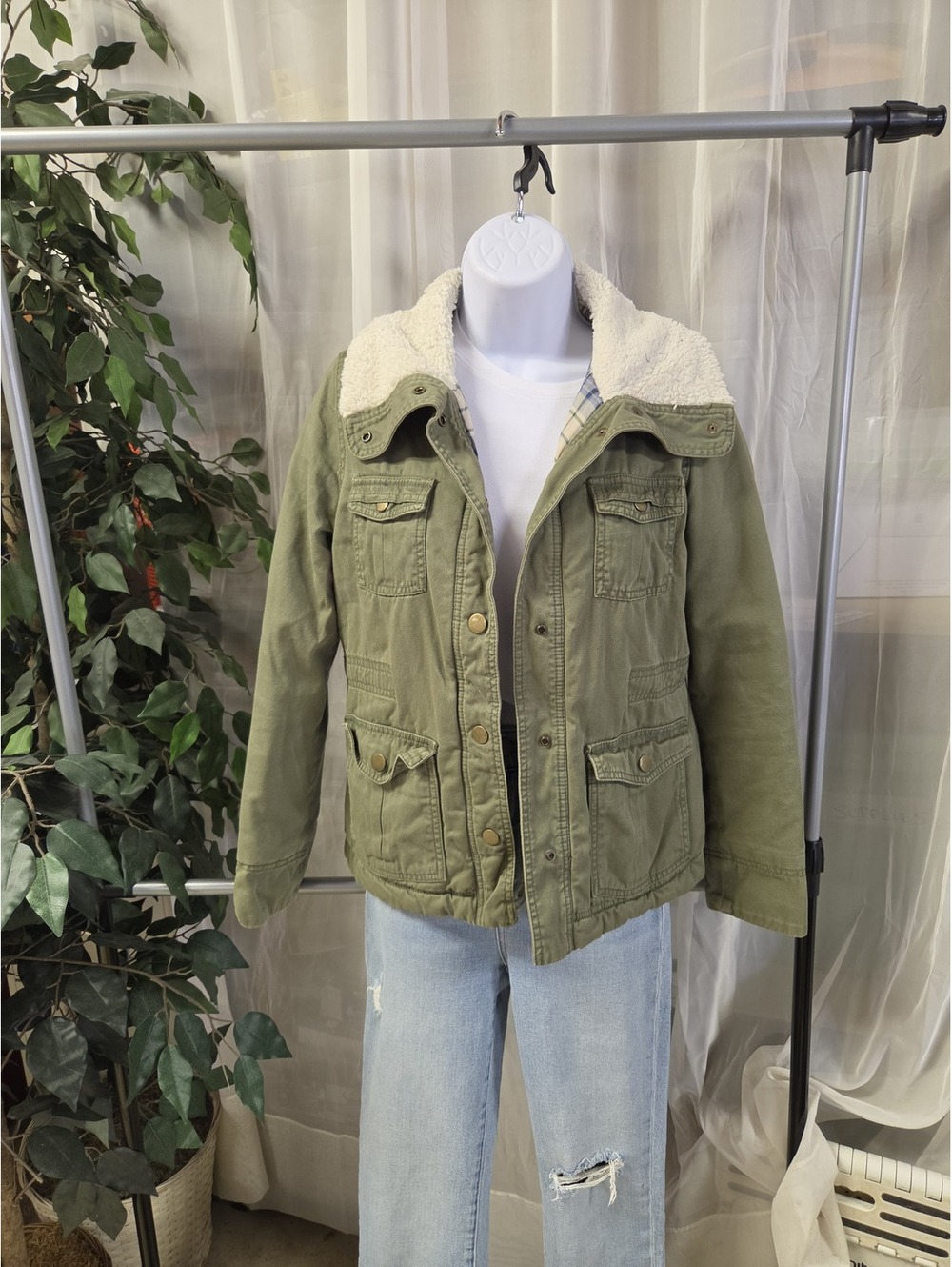 Old Navy Olive Green Sherpa Lined Utility Field Jacket Womens Size S